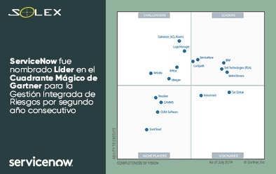 ServiceNow fue nombrado Líder en el Cuadrante Mágico de Gartner para la Gestión Integrada de Riesgos por segundo año consecutivo