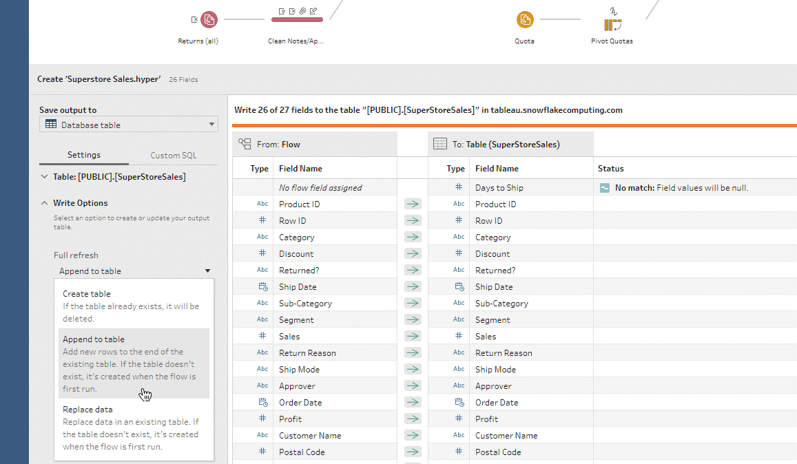 bases de datos externas en Tableau Prep